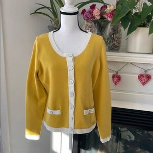 Banana Republic Yellow and White Button-Up Women's Sweater